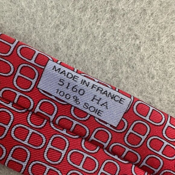 Hermes Paris mens 100% silk necktie made in France red pattern red - Picture 8 of 11